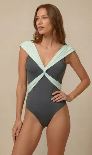 MAILLOT ALAIA GREY GREEN