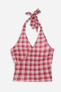 Top Halter Cuadros Granate y Rosa