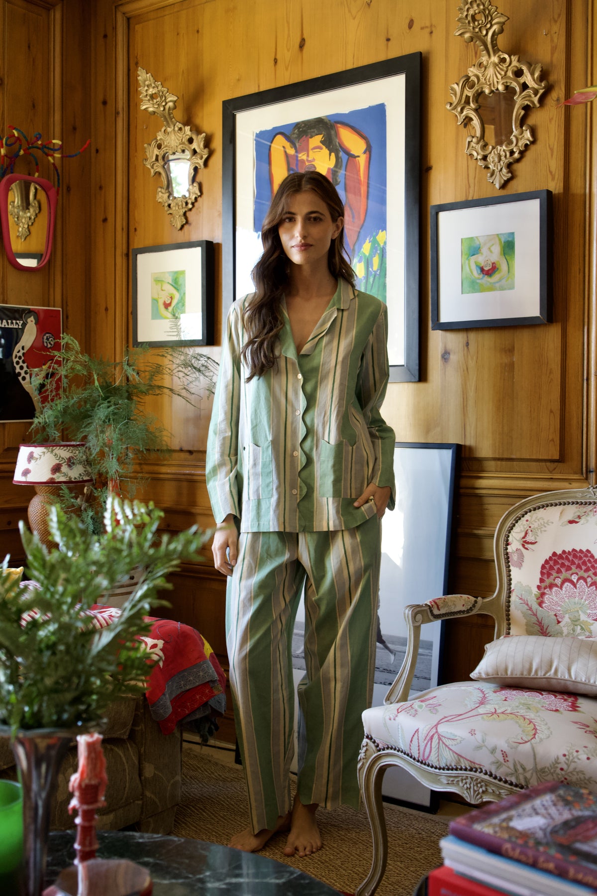 Pijama rayas verde