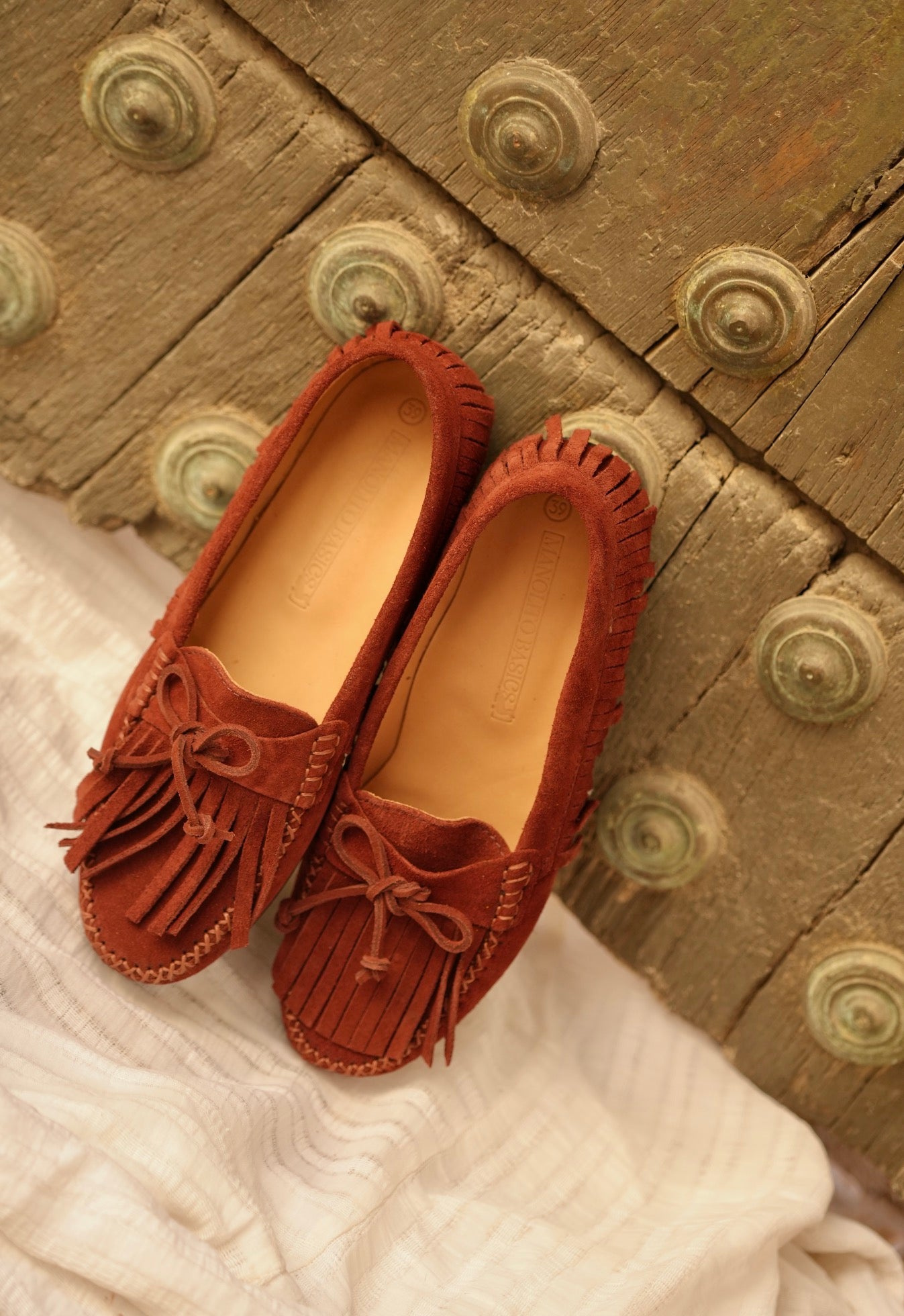 Mocasines ante flecos Terracota
