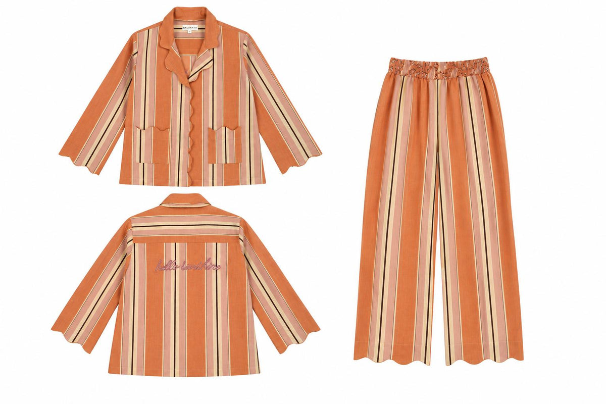 Pijama rayas coral