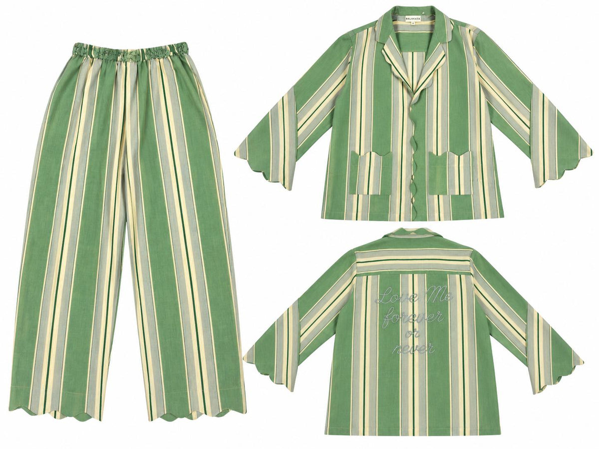 Pijama rayas verde