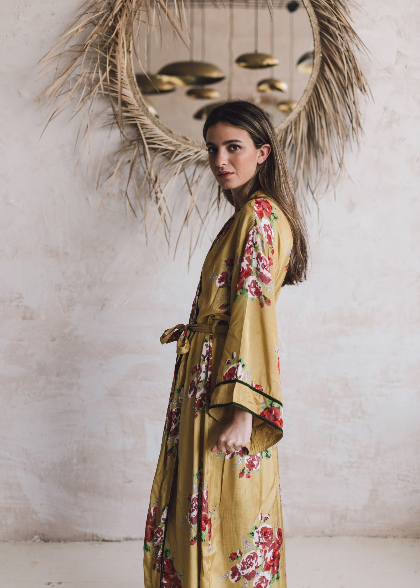 Kimono floral mostaza