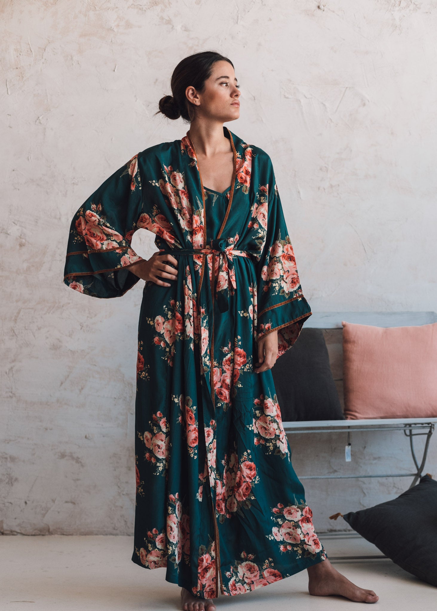 Kimono floral verde