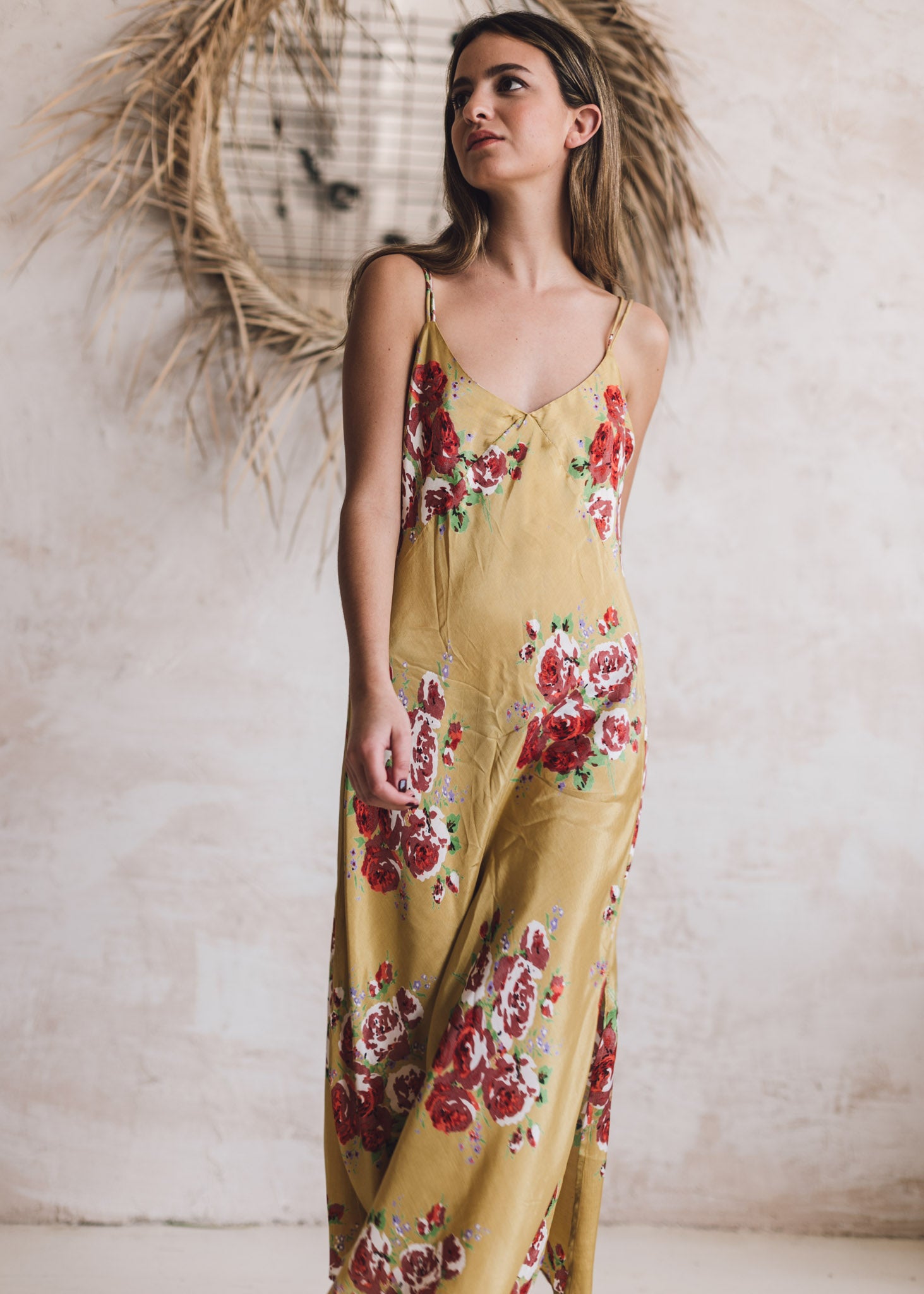 CAMISÓN FLORAL MOSTAZA