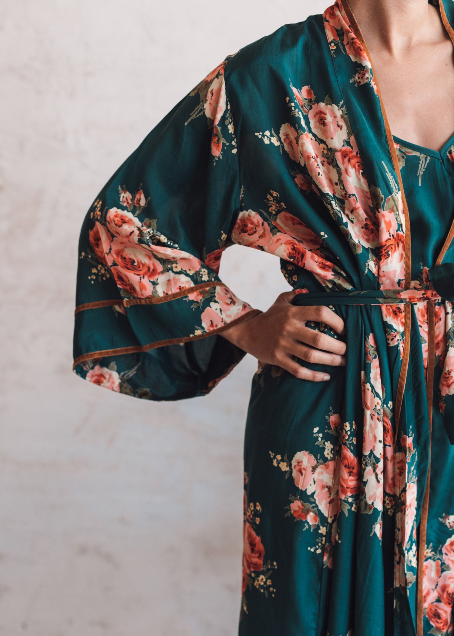 Kimono floral verde