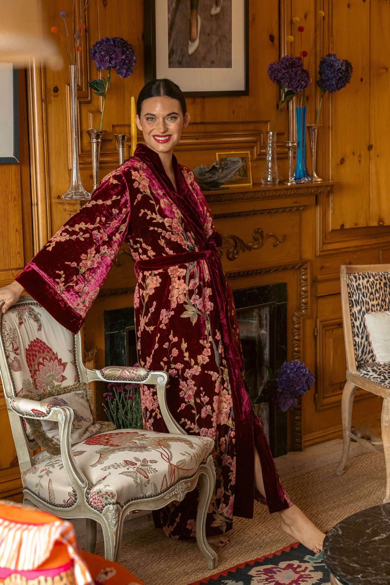 Kimono terciopelo Kyoto granate