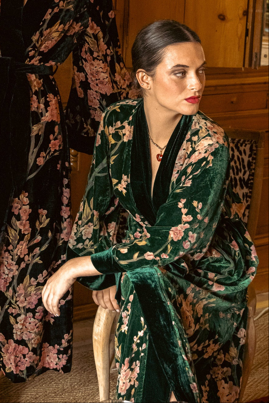 Kimono terciopelo Kyoto verde