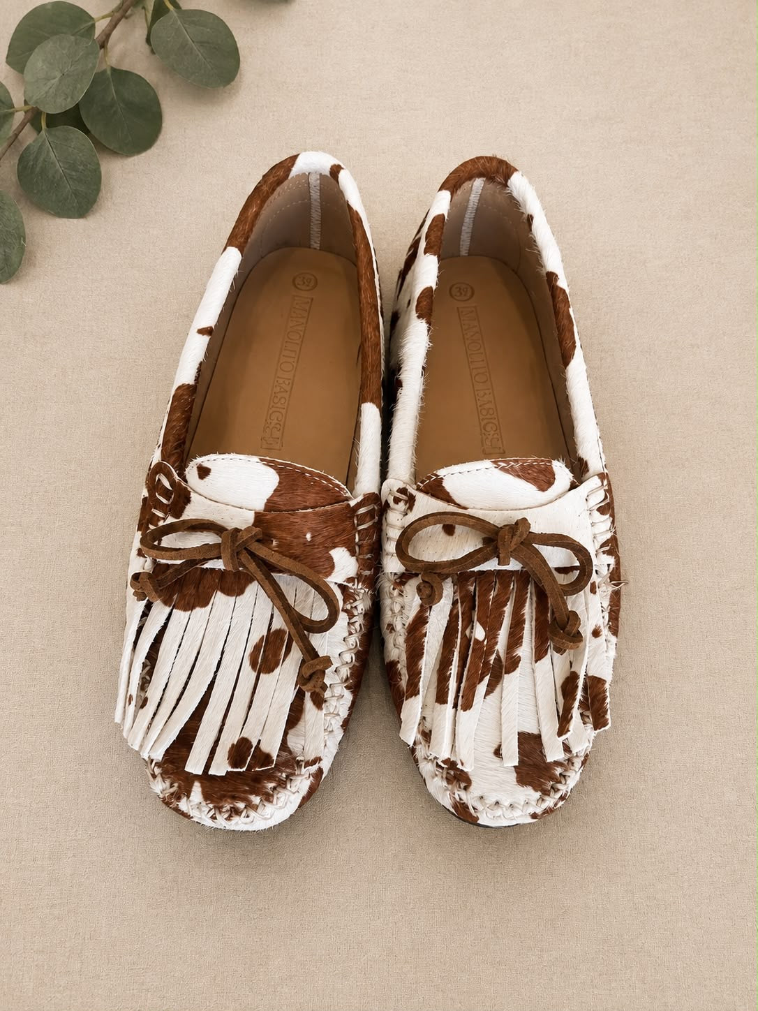 Mocasín flecos Print vaca