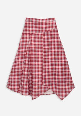 Falda Asimétrica Cuadros Granate y Rosa