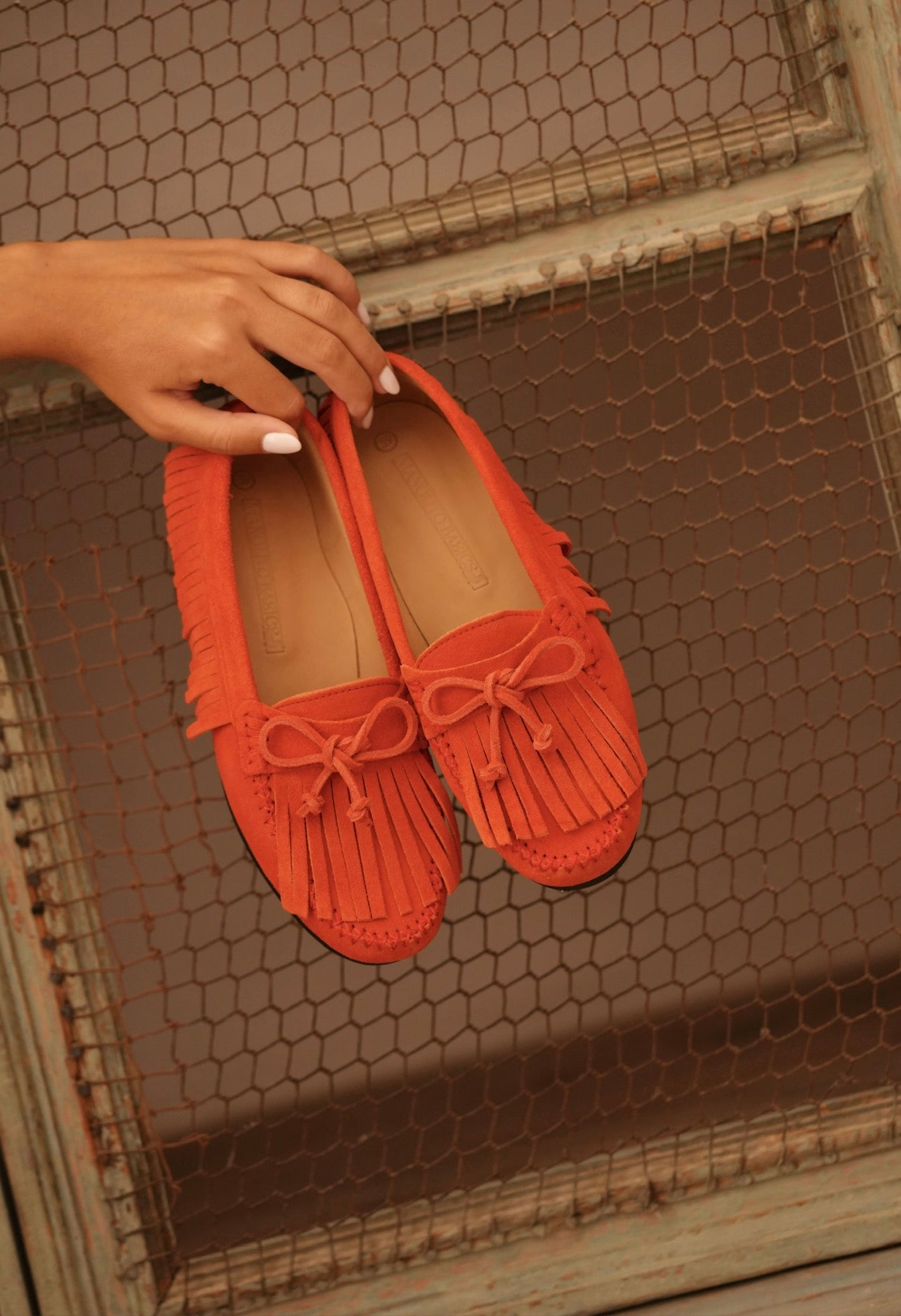 Mocasines de ante flecos Mandarina