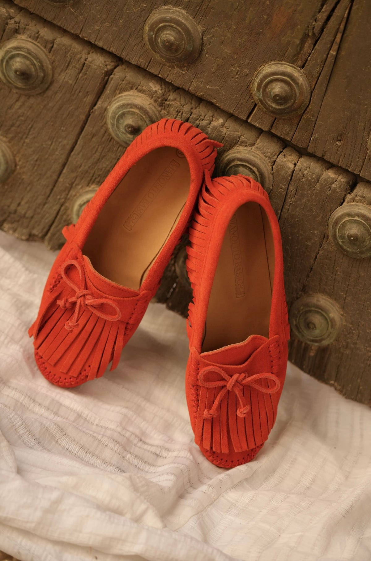 Mocasines de ante flecos Mandarina