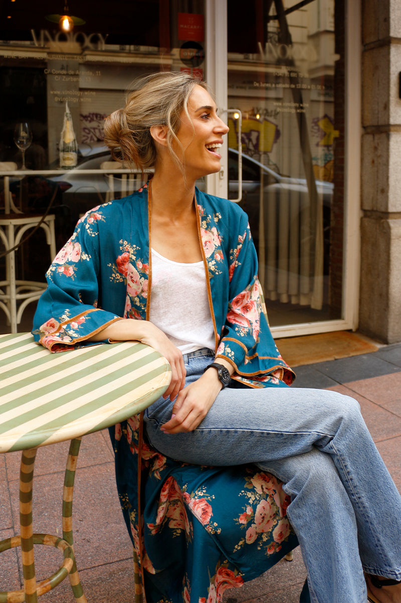 Kimono floral verde