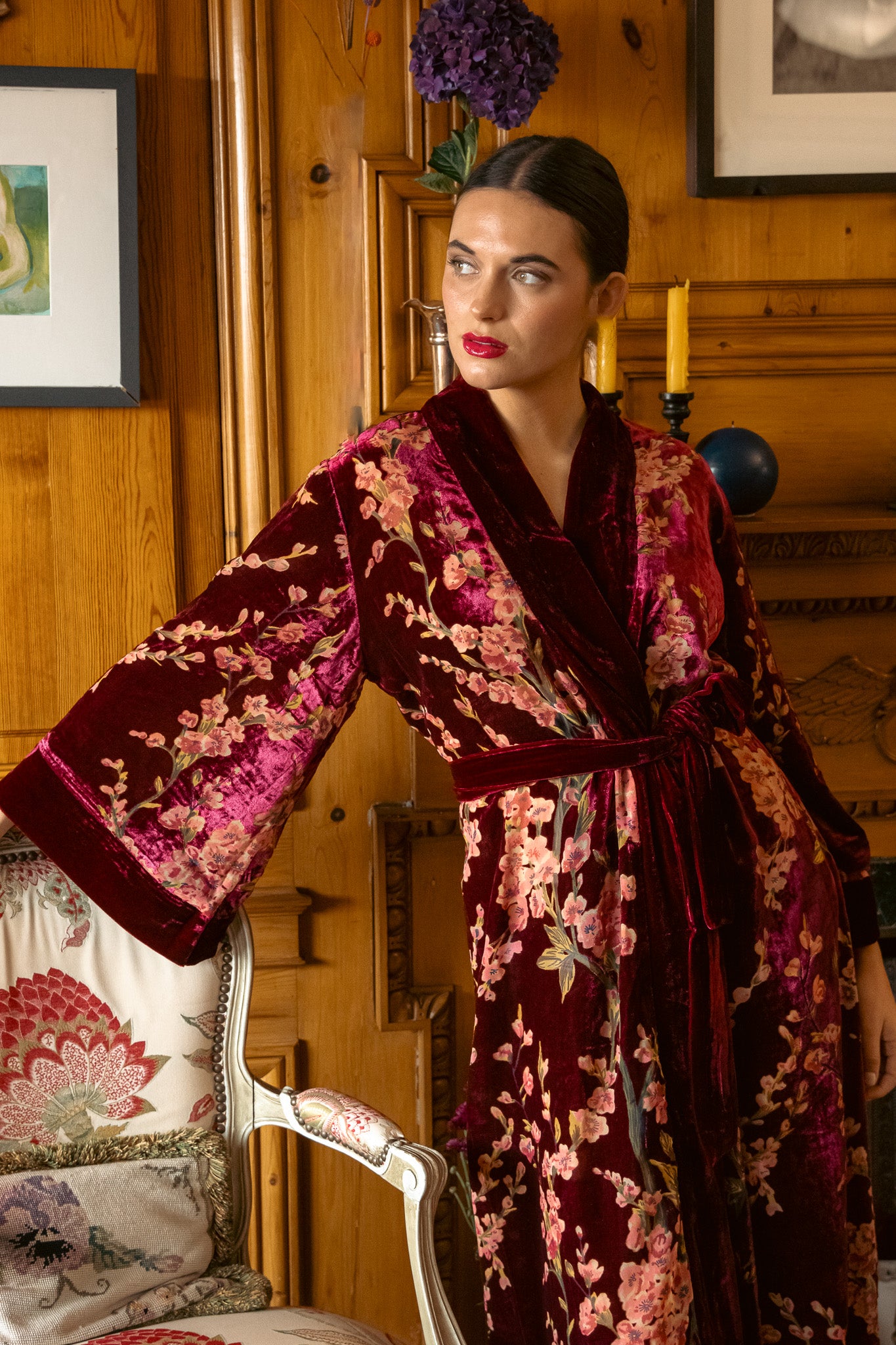 Kimono terciopelo Kyoto granate