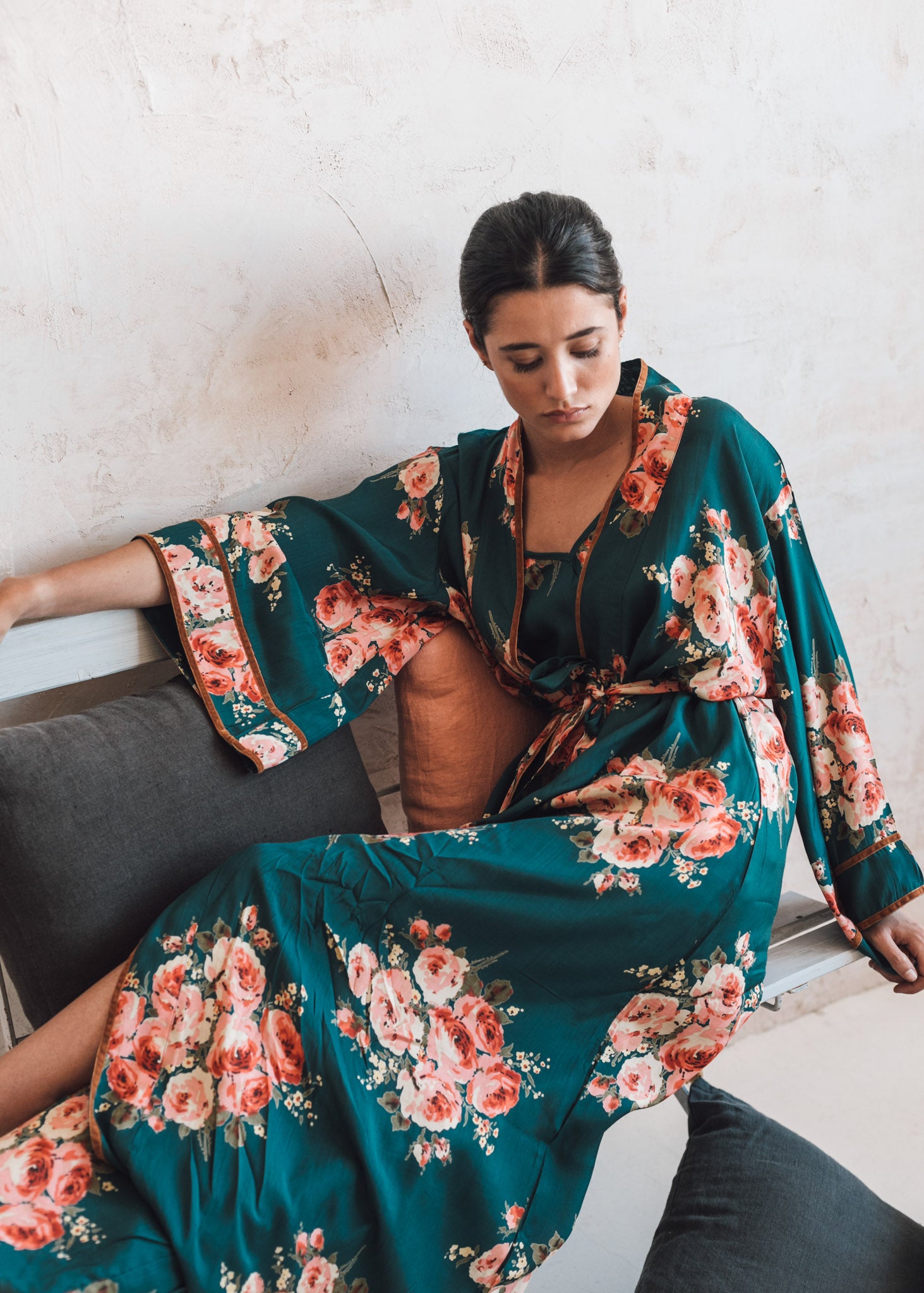 Kimono floral verde