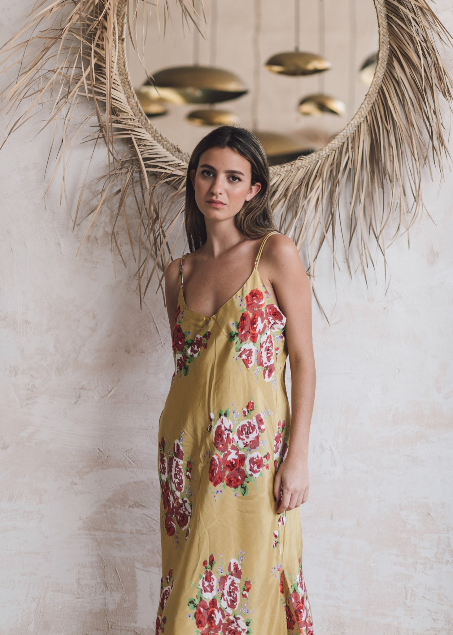 CAMISÓN FLORAL MOSTAZA