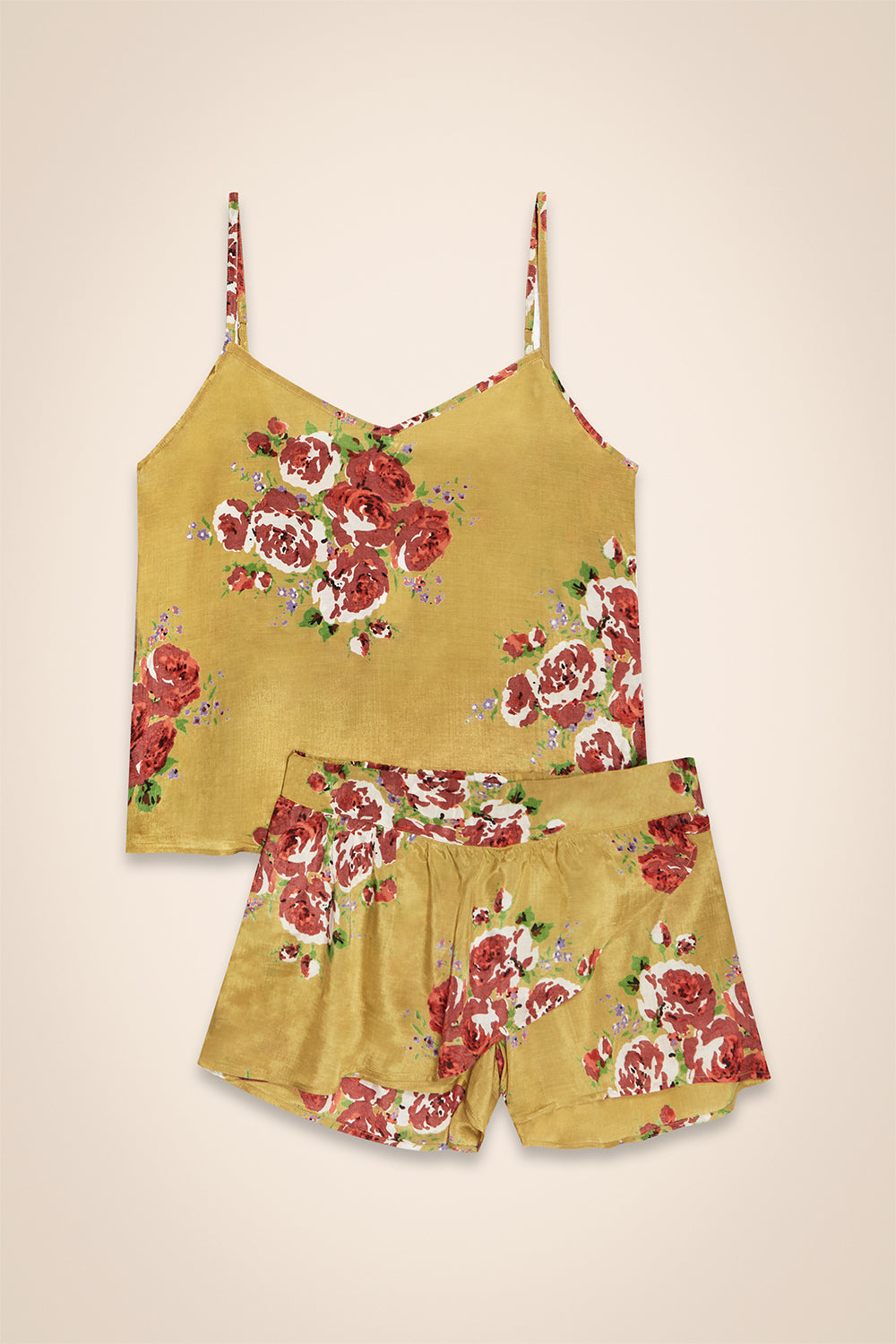 PIJAMA CORTO FLORAL MOSTAZA